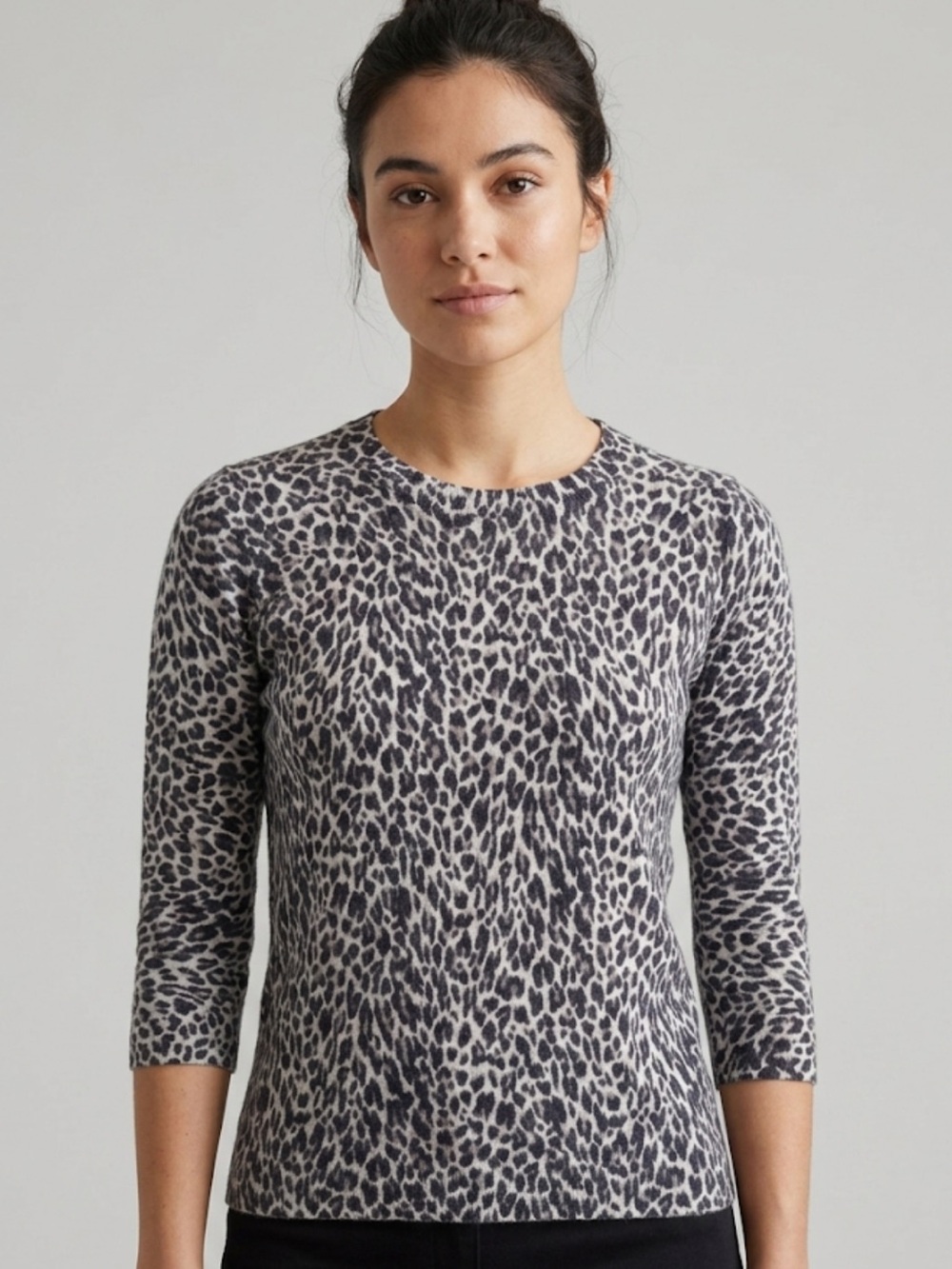 Crew 100% Merino Wool Leopard Print Top – Size M | Quiet‑Luxury Knit |